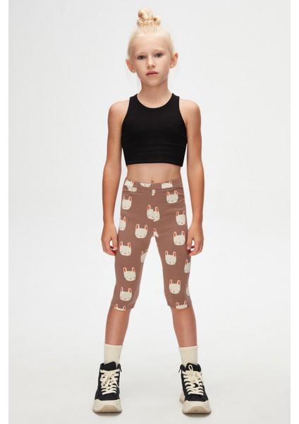 Sleepy Bunny Kız Çocuk Desenli Diz Altı Tayt Kapri