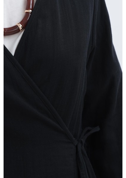 Siyah-Belden Bağlamalı Müslin Kap indirimleri