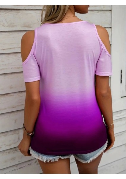 Kadın Kısa Kollu V Yakalı Iki Omuzu Açık Baskılı Süprem Bluz fiyatları