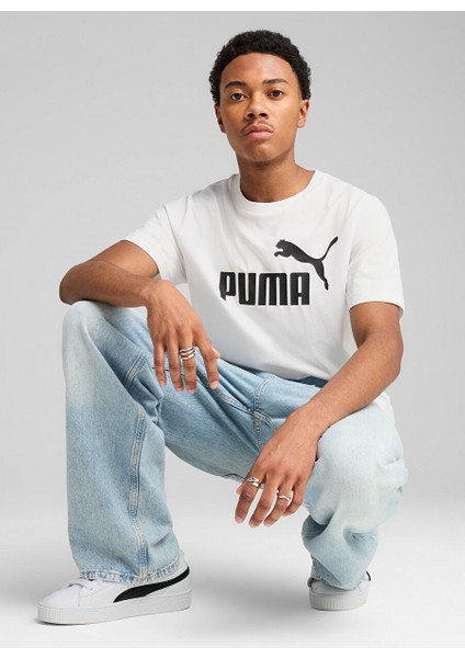 68253202 Ess No. 1 Logo Tee Wh Beyaz Yuvarlak Yaka Regular Fit Baskılı Erkek T-Shirt fiyatları