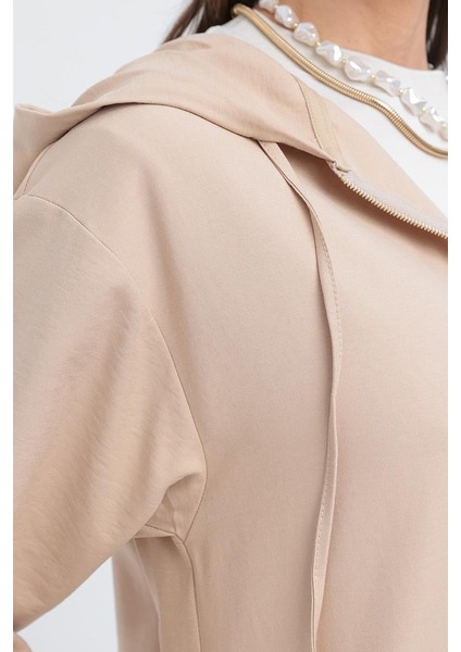 Bej-Kolları Ribanalı Kapşonlu Kap indirimleri