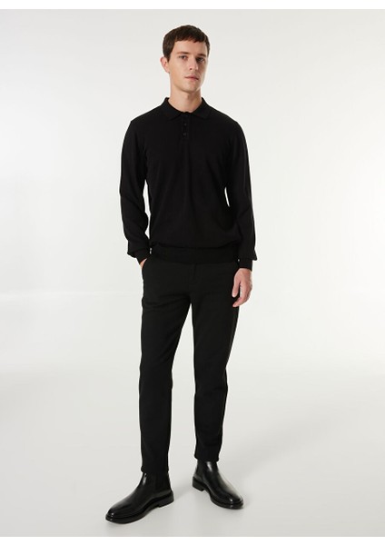 Siyah Erkek Polo Basic Düz Kazak MML4WM-KZK9510