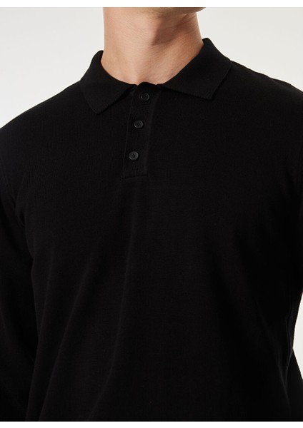 Siyah Erkek Polo Basic Düz Kazak MML4WM-KZK9510