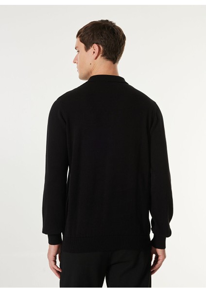 Siyah Erkek Polo Basic Düz Kazak MML4WM-KZK9510