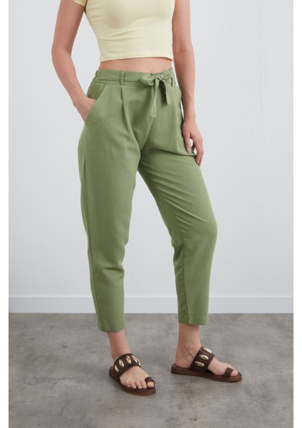 Beli Bağlamalı Straight Keten Pantolon modelleri