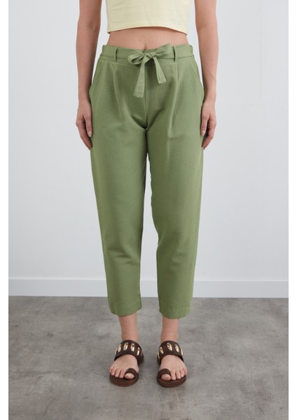 Beli Bağlamalı Straight Keten Pantolon
