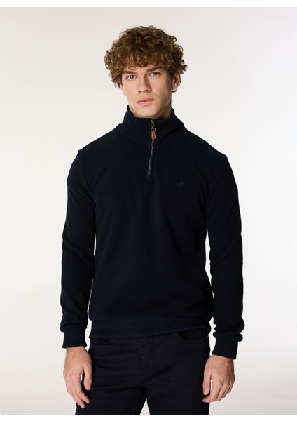 Erkek Fermuarlı Basic Nakışlı Sweatshirt M4WM-SWT-1560