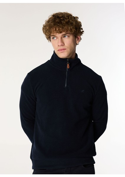 Erkek Fermuarlı Basic Nakışlı Sweatshirt M4WM-SWT-1560