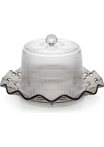 Akrilik Barok Füme Renk Kek Fanus & Kek Saklama Kabı & Şık Sunum Organizeri 26 cm modelleri