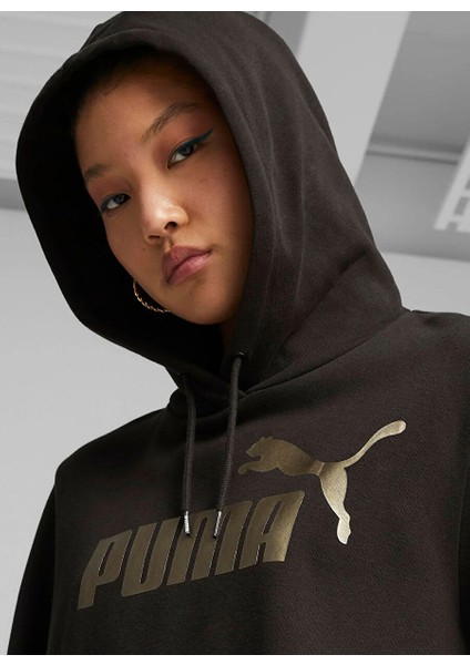 Siyah Kadın Kapüşon Yaka Normal Kalıp Sweatshirt 84909651 Ess+ Metallic Logo Hoodie