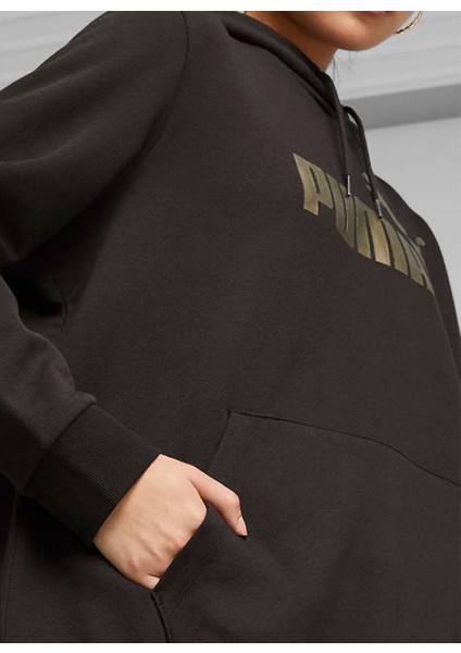 Siyah Kadın Kapüşon Yaka Normal Kalıp Sweatshirt 84909651 Ess+ Metallic Logo Hoodie fiyatları