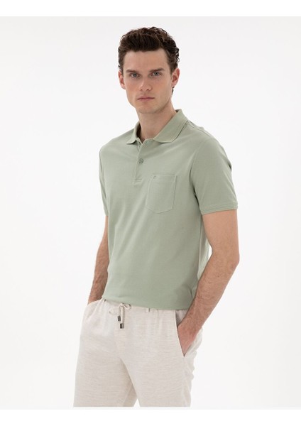Çağla Yeşili Regular Fit %100 Pamuk Polo Yaka Basic Tişört