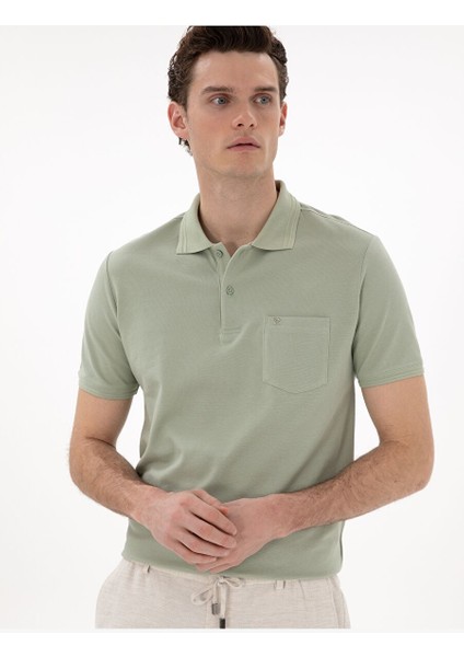 Çağla Yeşili Regular Fit %100 Pamuk Polo Yaka Basic Tişört