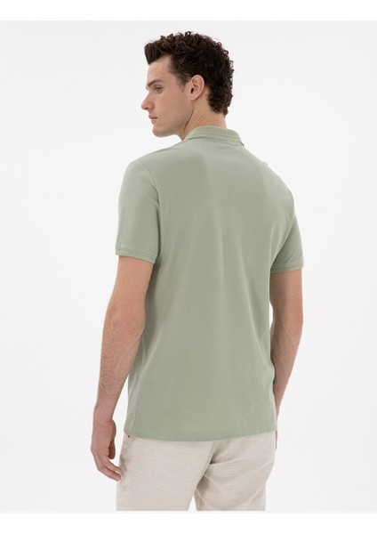 Çağla Yeşili Regular Fit %100 Pamuk Polo Yaka Basic Tişört