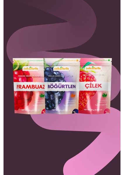 Dondurularak Kurutulmuş Kırmızı Meyveler 3'lü Paket , Freeze Dried Kırmızı Meyveler Paketi