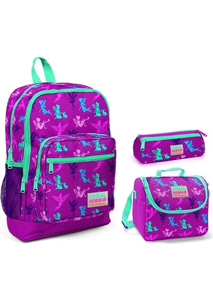 Mor Peri Baskılı Kız Çocuk 3'lü Ilkokul Çanta Seti