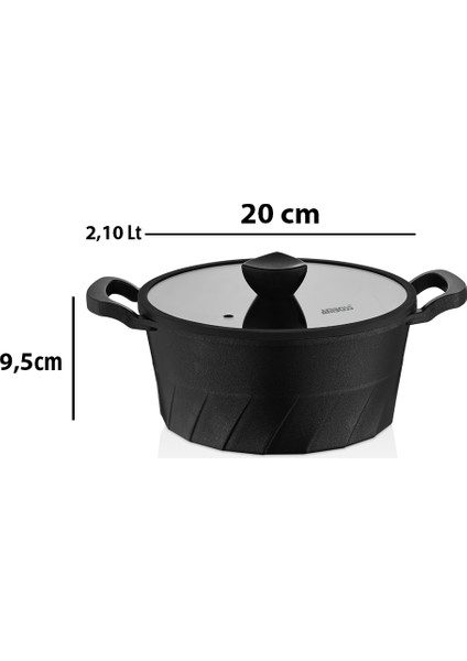 Vento Döküm Titanyum Kaplama Cam Kapaklı Derin Tencere 20X9,5 cm