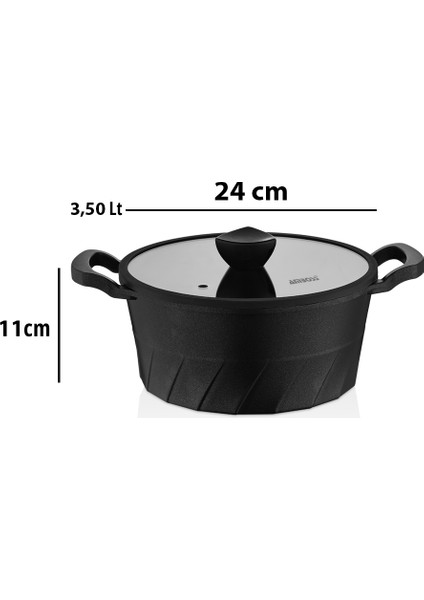 Vento Döküm Titanyum Kaplama Cam Kapaklı Derin Tencere 24X11 cm