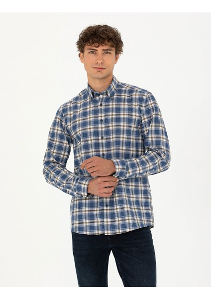 Lacivert Slim Fit Uzun Kollu Gömlek