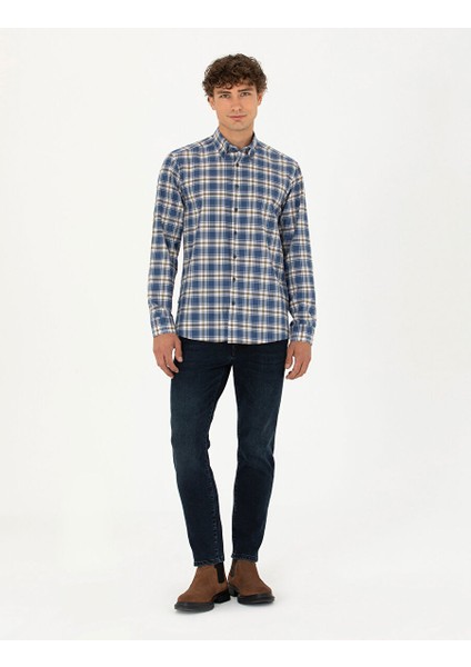 Lacivert Slim Fit Uzun Kollu Gömlek