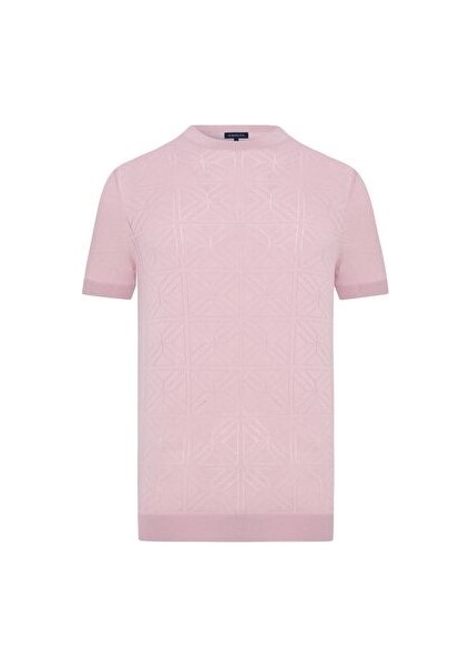 Ajur Örgü Detaylı Bisiklet Yaka Gül Kurusu Triko T-Shirt
