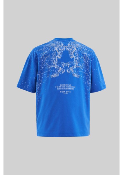 Erkek Free Soul Glowing Printed Oversize Soft Mavi Tişört