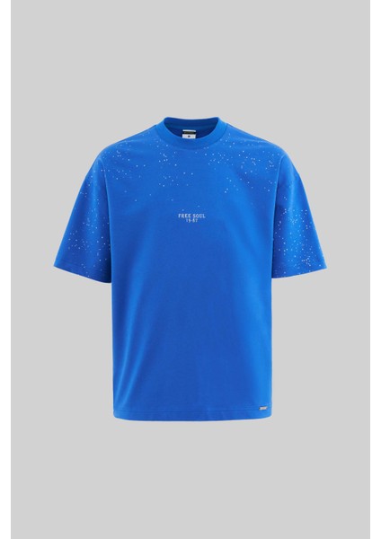 Erkek Free Soul Glowing Printed Oversize Soft Mavi Tişört
