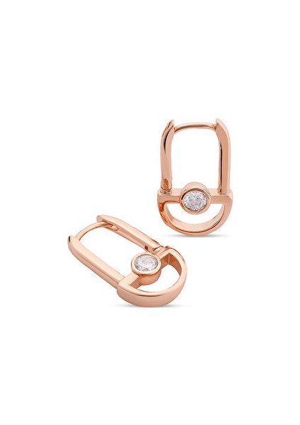 Mini Taşlı Paslanmaz Çelik Rosegold Kadın Küpe