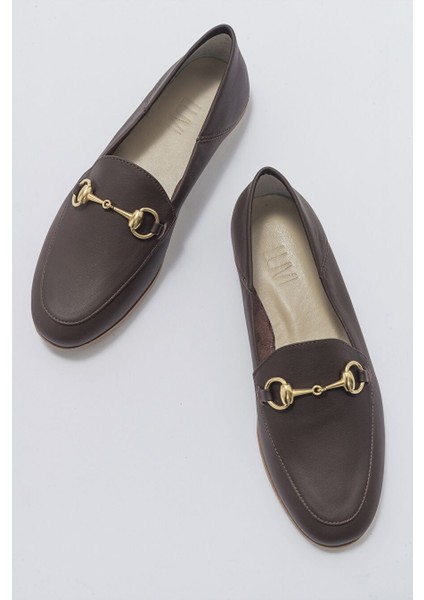 F03 Kahve Cilt Hakiki Deri Kadın Loafer Ayakkabı