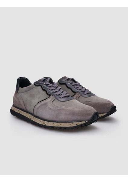 %100 Hakiki Deri Vizon Süet Bağcıklı Erkek Sneaker