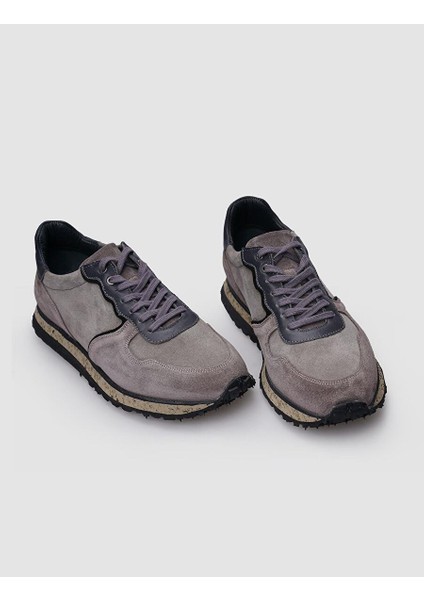 %100 Hakiki Deri Vizon Süet Bağcıklı Erkek Sneaker