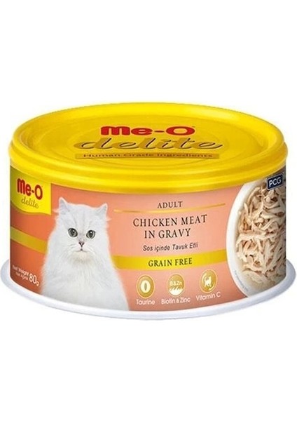 Meo Delite Tahılsız Soslu Tavuk Etli Yetişkin Konserve Kedi Maması 80 gr
