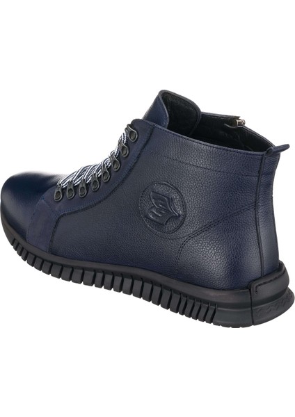BRK2103 Lacivert Büyük Numara Dana Derisi Rahat Geniş Kalıp Erkek Bot 48