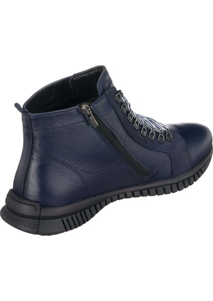 BRK2103 Lacivert Büyük Numara Dana Derisi Rahat Geniş Kalıp Erkek Bot 48