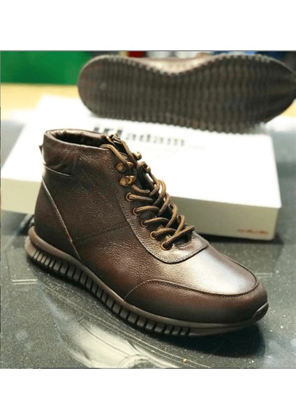 AG7044 Kahve Büyük Numara Dana Derisi Rahat Geniş Kalıp Erkek Bot 45 fırsatları