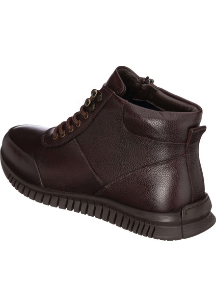 AG7044 Kahve Büyük Numara Dana Derisi Rahat Geniş Kalıp Erkek Bot 45