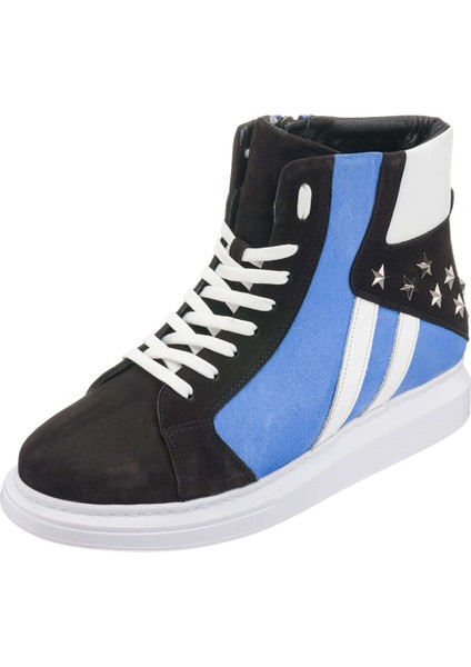 ALA301 Siy-Mavi Büyük Numara Dana Derisi Rahat Geniş Kalıp Erkek Bot 46