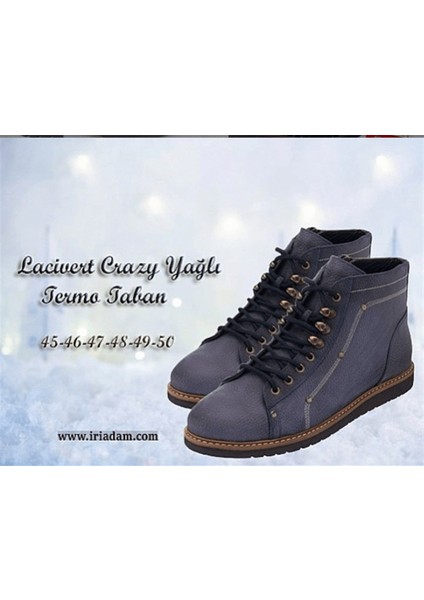 Lacivert Crazy Yağlı Termo Taban Büyük Numara Dana Derisi Rahat Geniş Kalıp Üst Kalite Erkek Bot fırsatları