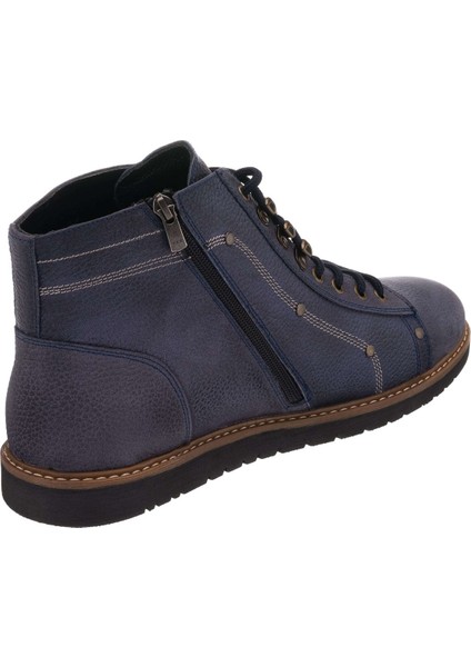 Lacivert Crazy Yağlı Termo Taban Büyük Numara Dana Derisi Rahat Geniş Kalıp Üst Kalite Erkek Bot