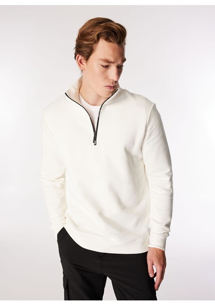 Dik Yaka Relaxed Ekru Erkek Sweatshirt C4WM-SWT4256