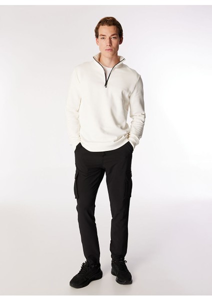 Dik Yaka Relaxed Ekru Erkek Sweatshirt C4WM-SWT4256