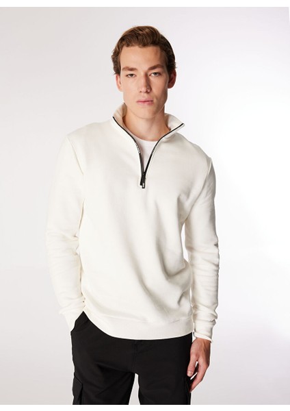 Dik Yaka Relaxed Ekru Erkek Sweatshirt C4WM-SWT4256