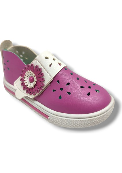 Şirinbebe 1687-20 Çiçek Cırtlı Kız Çocuk Sandalet Pembe Beyaz 21-25