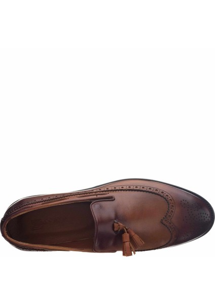 NV1930 Taba Püsküllü Analin Neolit Taban Üst Kalite Deri Büyük Numara Erkek Ayakkabı