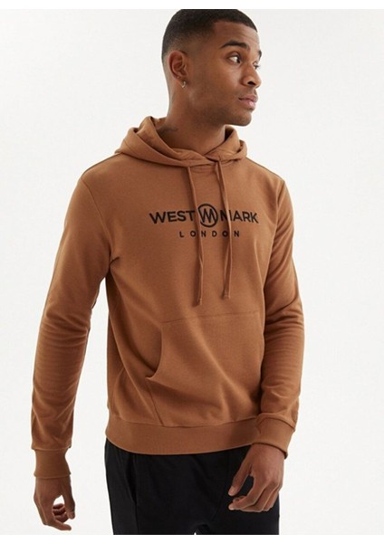 Kahverengi Baskılı Kapüşonlu Cepli Pamuklu Regular Fit Erkek Sweatshirt Sıgnature