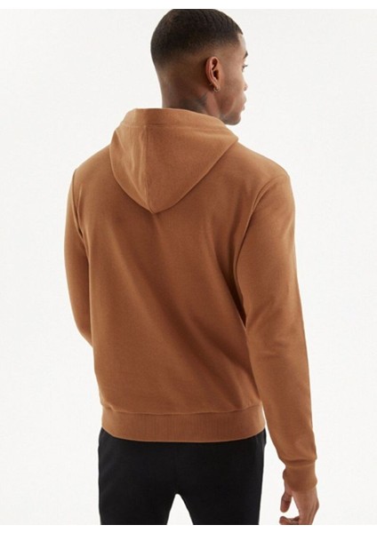 Kahverengi Baskılı Kapüşonlu Cepli Pamuklu Regular Fit Erkek Sweatshirt Sıgnature
