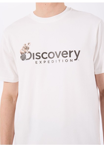 D4SM-TST3302 Beyaz Bisiklet Yaka Basic Baskılı Erkek T-Shirt