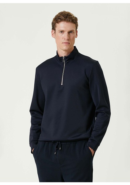 Lacivert Erkek Dik Slim Fit Düz Sweatshirt 1092049