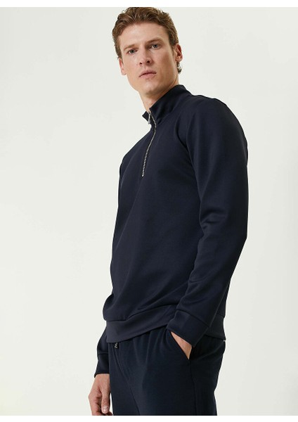 Lacivert Erkek Dik Slim Fit Düz Sweatshirt 1092049