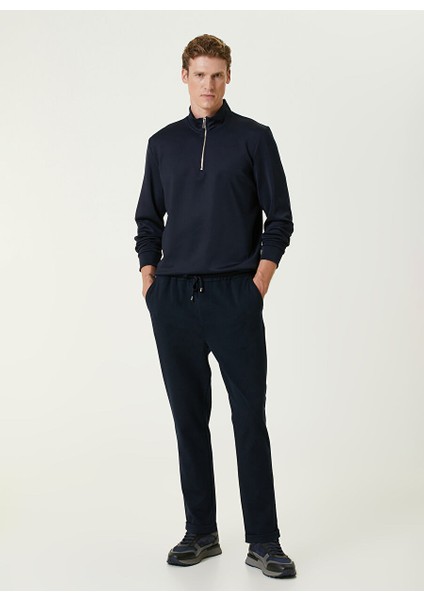 Lacivert Erkek Dik Slim Fit Düz Sweatshirt 1092049